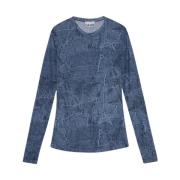 Blauwe Grafische Mesh Lange Mouwen Blouse Ganni , Blue , Dames