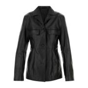 Stijlvol Zwart Leren Blazer TotêMe , Black , Dames