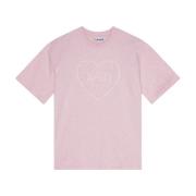 Roze Heart Drop Shoulder T-Shirt Ganni , Pink , Dames