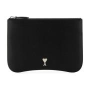 Stijlvolle Zwarte Leren Pouch Ami Paris , Black , Dames