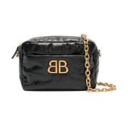 Gekraakt Textuur Leren Schoudertas Balenciaga , Black , Dames