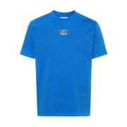 Casual Katoenen T-shirt Off White , Blue , Heren