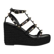 Zwarte Rockstud Torchon Sleehak Espadrilles Valentino Garavani , Black...