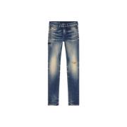 Skinny-Fit Jeans - Donkerblauw Distressed Diesel , Blue , Heren