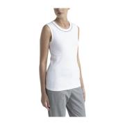 Stretch jersey top met Punto Luce afwerking Peserico , White , Dames