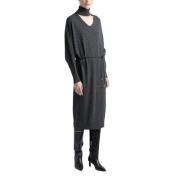 Wollen en viscose midi-jurk met ceintuur Peserico , Gray , Dames