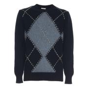 Luxe Cashmere Crew-Neck Trui Blauw/Grijs Malo , Blue , Heren