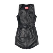 Zwarte Leren Rits Jurk Diesel , Black , Dames