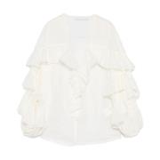 Witte Ruche Blouse met V-Hals Zimmermann , White , Dames