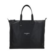 Zwarte leren boodschappentas met logoprint Dolce & Gabbana , Black , H...