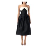 Contrast Strik Taffeta Midi Jurk Self Portrait , Black , Dames