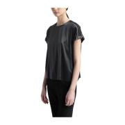 Zijden satijnen T-shirt met Punto Luce afwerking Peserico , Gray , Dam...