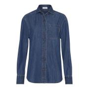 Blauwe Denim Klassieke Kraag Shirt Brunello Cucinelli , Blue , Dames