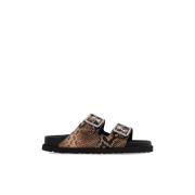 Slides Arizona Lined Birkenstock , Brown , Dames