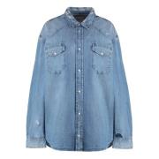 Denim Oversized Shirt met Zakken Polo Ralph Lauren , Blue , Dames