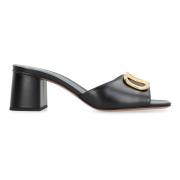 Logo Leren Slides met Blokhak Valentino , Black , Dames