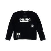 Zwarte Gebreide Crewneck Trui met Logo Oamc , Black , Heren