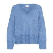 Flow Melange Pullover Sweater Kaffe , Blue , Dames