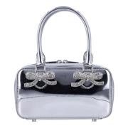 Metallic Leren Mini Tote Tas Self Portrait , Gray , Dames