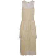 Boter Gele V-Hals Mouwloze Jurk Twinset , Beige , Dames