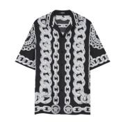 Ketting-Link Print Camp Kraag Shirt Versace , Black , Heren