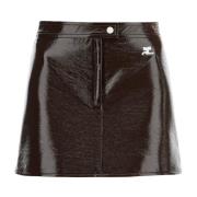 Vinyl Effect Flared Mini Rok Courrèges , Brown , Dames