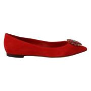 Rode Suède Kristal Loafers Flats Schoenen Dolce & Gabbana , Red , Dame...