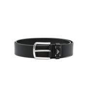 Leren Riem met Logo Plaque Emporio Armani , Black , Unisex