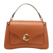 Leren Handtas met C-Me Logo Detail Coccinelle , Brown , Dames