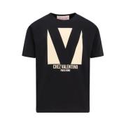 Katoenen Crew-neck T-shirt met Print Valentino , Black , Heren