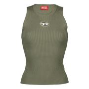 Geribbelde Khaki Mouwloze Top M-Caddix Diesel , Green , Dames