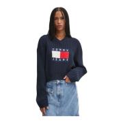 V-hals Trui Tommy Jeans , Blue , Dames