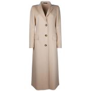 Beige Wollen Jas Klassieke Revers Made in Italia , Beige , Dames