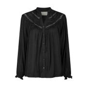 Zwarte Geborduurde Deco Blouse Neo Noir , Black , Dames