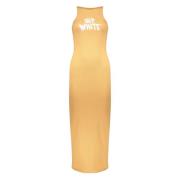 Geribbelde Lange Jurk met Vooraan Logo Off White , Orange , Dames