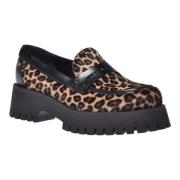 Loafers in leopard-print pony skin and black leather Baldinini , Brown...