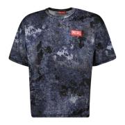 Blauw Marmer Print Oversized T-shirt Diesel , Blue , Heren