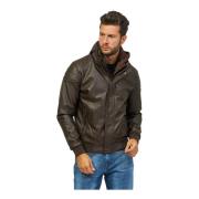 Bruine Motorjas met Capuchon YES ZEE , Brown , Heren