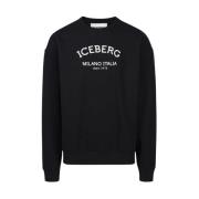 Sweatshirt met ronde hals en logo Iceberg , Black , Heren