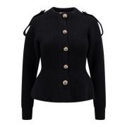 Zwarte Geribbelde Wol en Kasjmier Cardigan Alexander McQueen , Black ,...