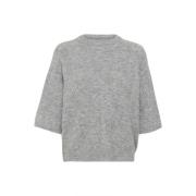 Grijze Melange Pullover Trui met Halve Mouwen Kaffe , Gray , Dames