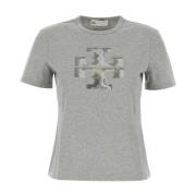 Grijze Katoenen T-shirt Tory Burch , Gray , Dames