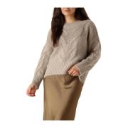 Beige Cable Knit Sweater Summum Woman , Beige , Dames