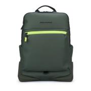 Stoffen Laptop Rugzak met 2 Compartimenten Piquadro , Green , Unisex