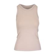 Beige Geribbelde Mouwloze Top Brunello Cucinelli , Beige , Dames