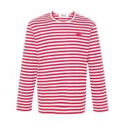 Gestreept hartpatch ronde hals T-shirt Comme des Garçons Play , Red , ...