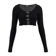 Ribgebreide Safety Pin Cardigan Versace , Black , Dames