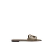 Leren slippers met logo Dolce & Gabbana , Gray , Dames