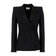 Stijlvolle Zwarte Wollen Blazer Alexander McQueen , Black , Dames