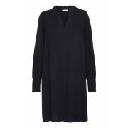 Zwart Diep Jurk met Smock Manchetten Kaffe , Black , Dames